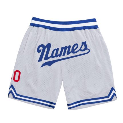 Custom Name and Number Authentic Throwback Basketball Shorts - Personalized White Royal-Red 6796 Personalized White Royal-Red
