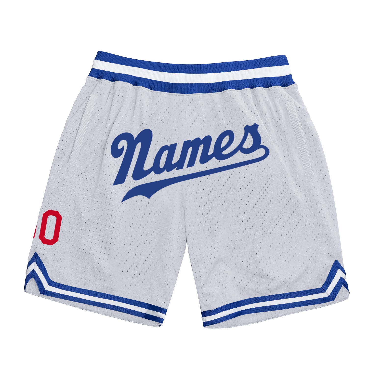 Custom Royal-Red Authentic Throwback Basketball Shorts with Personalized Name and Number - Team Apparel Personalized White