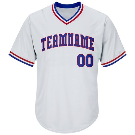 Personalized Royal-Red Authentic Rib-Knit Baseball Jersey Shirt - White Throwback Style Personalized White Royal-Red Authentic