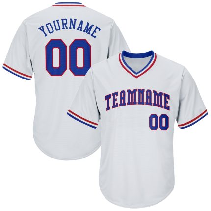 Personalized Royal-Red Authentic Rib-Knit Baseball Jersey Shirt - White Throwback Style Personalized White Royal-Red Authentic