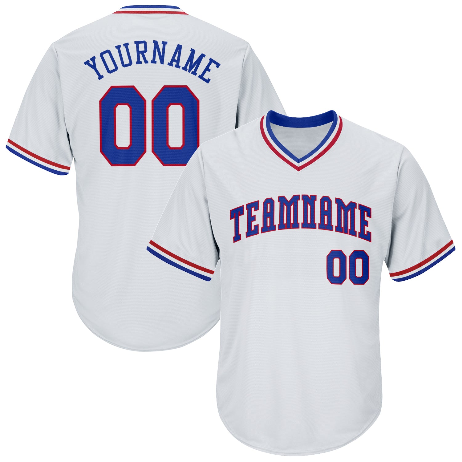 Personalized Royal-Red Authentic Rib-Knit Baseball Jersey Shirt - White Throwback Style Personalized White Royal-Red Authentic