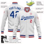 Personalized Royal-Red Bomber Varsity Jacket with Custom Name and Number - Full-Snap Letterman Jacket Personalized White