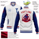 Custom Royal-Red White Bomber Full-Snap Varsity Letterman Jacket - Two Tone Design Personalized White Royal-Red Bomber Full-Snap