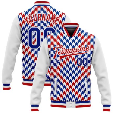 Custom Name & Number 3D Pattern Red & White Check Bomber Varsity Jacket - Personalized Letterman Jacket Personalized White