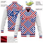 Custom Name & Number 3D Pattern Red & White Check Bomber Varsity Jacket - Personalized Letterman Jacket Personalized White
