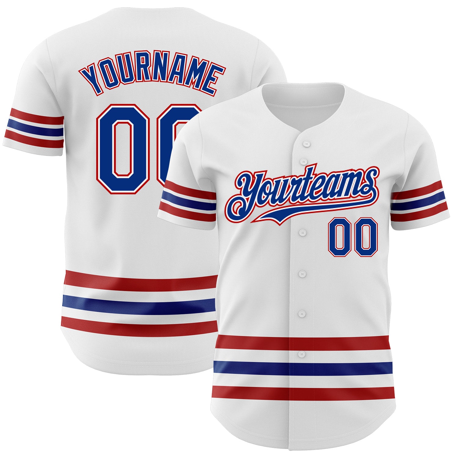 Custom Name and Number Authentic Baseball Jersey - Personalized White Royal-Red Line Design Personalized White Royal-Red