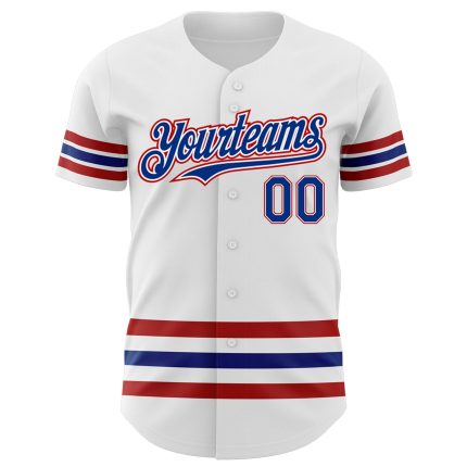 Custom Name and Number Authentic Baseball Jersey - Personalized White Royal-Red Line Design Personalized White Royal-Red