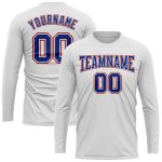 Personalized Long Sleeve Performance T-Shirt in White and Royal Red Personalized White Royal-Red Long Sleeve Performance