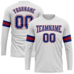 Personalized Long Sleeve Performance T-Shirt in White and Royal Red Personalized White Royal-Red Long Sleeve Performance