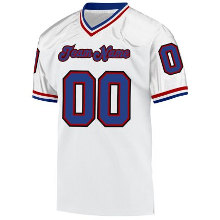Custom Name and Number Personalized Throwback Football Jersey in White and Royal-Red Mesh Personalized White Royal-Red Mesh