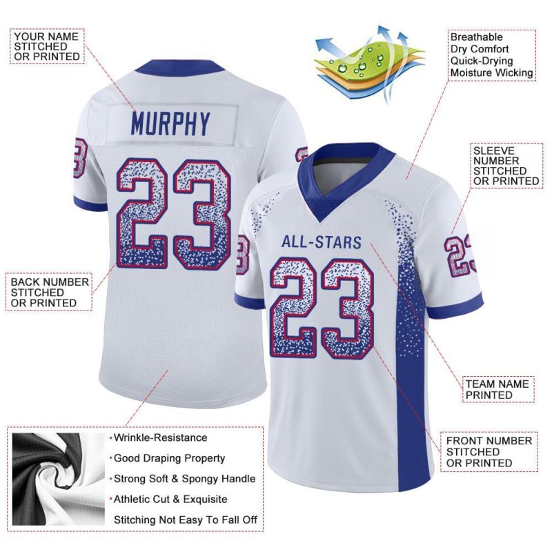 Custom Name Number Football Jersey - Personalized White Royal Red Mesh Drift Fashion Team Gear Personalized White Royal-Red