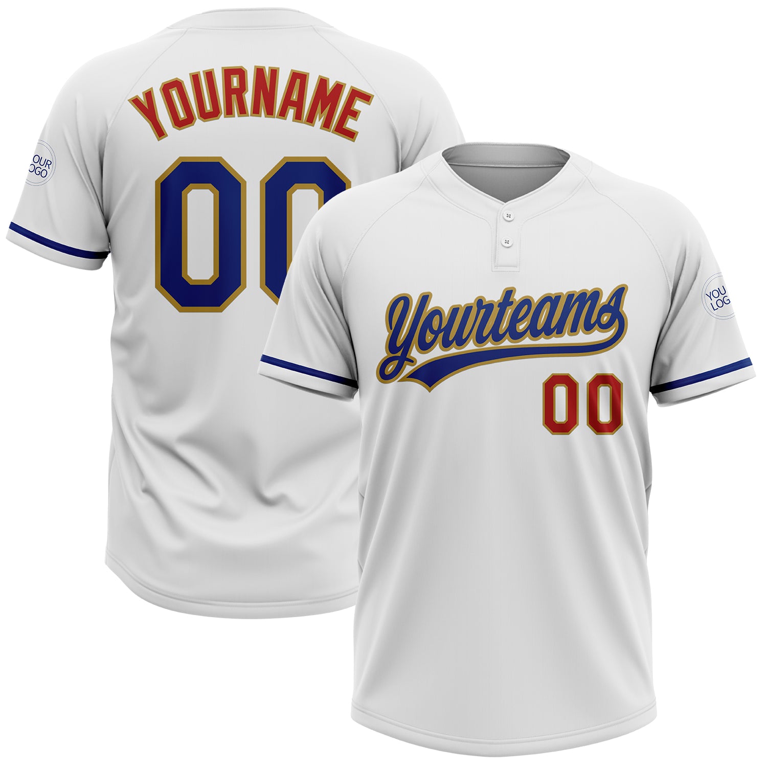 Custom Name Number Softball Jersey Unisex Two-Button Royal Red Old Gold Personalized Team Apparel Personalized White Royal