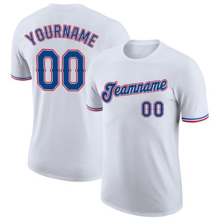 Personalized Performance T-Shirt in White and Royal Red - Customizable Mens and Womens Sports Tee Personalized White Royal-Red