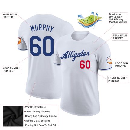 Custom Team Name and Number Personalized White Royal-Red Performance T-Shirt Personalized White Royal-Red Performance T-Shirt