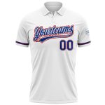 Custom Name and Number Personalized Vapor Golf Polo Shirt - White Royal-Red Performance Design Personalized White Royal-Red
