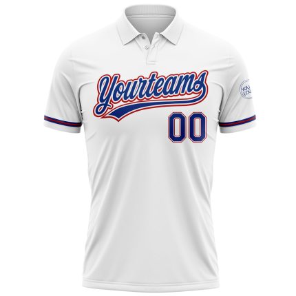 Custom Name and Number Personalized Vapor Golf Polo Shirt - White Royal-Red Performance Design Personalized White Royal-Red