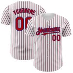 Custom Red-Royal Authentic Baseball Jersey with Personalized Name and Number, White with Royal Red Pinstripe Design Personalized