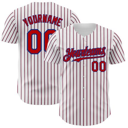 Custom Red-Royal Authentic Baseball Jersey with Personalized Name and Number, White with Royal Red Pinstripe Design Personalized