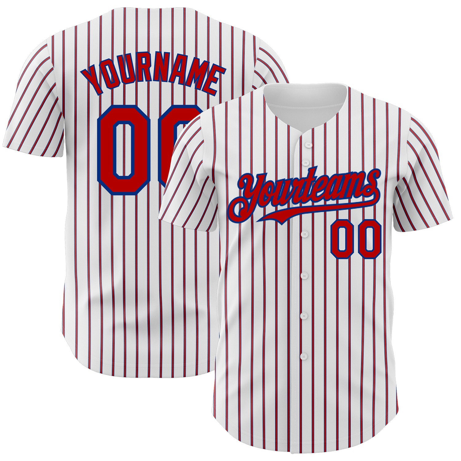 Custom Red-Royal Authentic Baseball Jersey with Personalized Name and Number, White with Royal Red Pinstripe Design Personalized