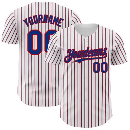 Custom Royal Red Pinstripe Baseball Jersey for Men - Personalized Name & Number - Authentic White Team Jersey Personalized