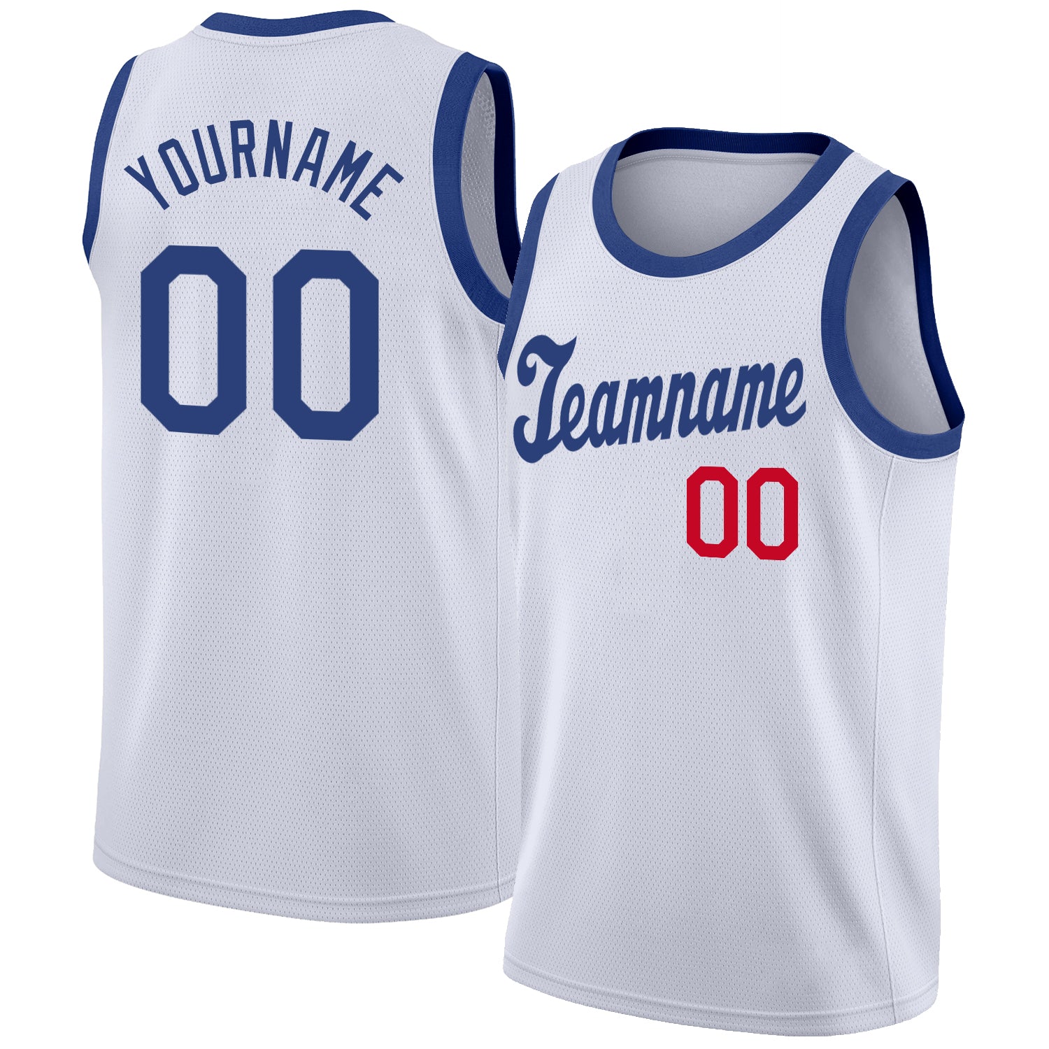 Custom Name Number Personalized Red White Rib-Knit Basketball Jersey Round Neck Team Personalized White Royal-Red Round Neck