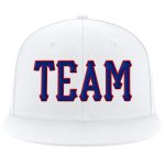 Custom Adjustable Snapback Hat with Personalized Team Name and Number - White with Royal Red Stitching Personalized White