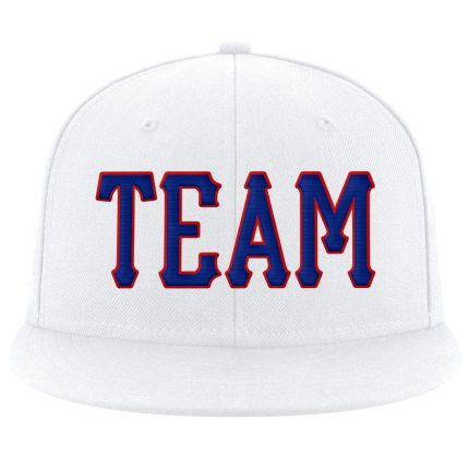 Custom Adjustable Snapback Hat with Personalized Team Name and Number - White with Royal Red Stitching Personalized White