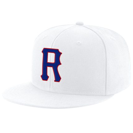 Custom Adjustable Snapback Hat with Personalized Team Name and Number - White with Royal Red Stitching Personalized White