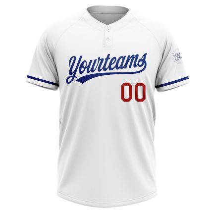 Personalized Royal-Red Unisex Softball Jersey - Two-Button White Design Personalized White Royal-Red Two-Button Unisex Softball