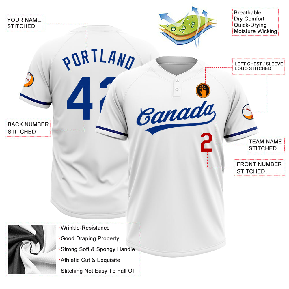 Personalized White Royal-Red Two-Button Unisex Softball Jersey Personalized Royal-Red Unisex Softball Jersey - Two-Button White Design Personalized White Royal-Red Two-Button Unisex Softball - Image 3