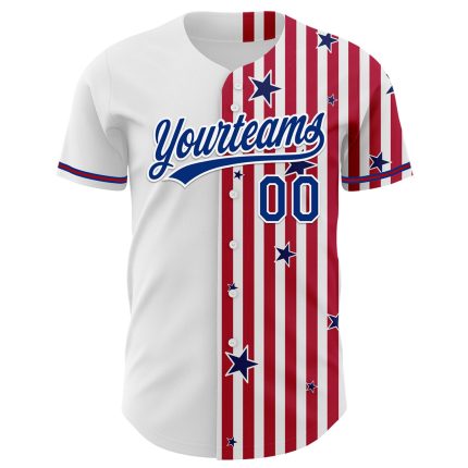 Custom American Flag Baseball Jersey 3D Stars Personalized Team Name and Number - White Royal Red US Navy Blue Personalized