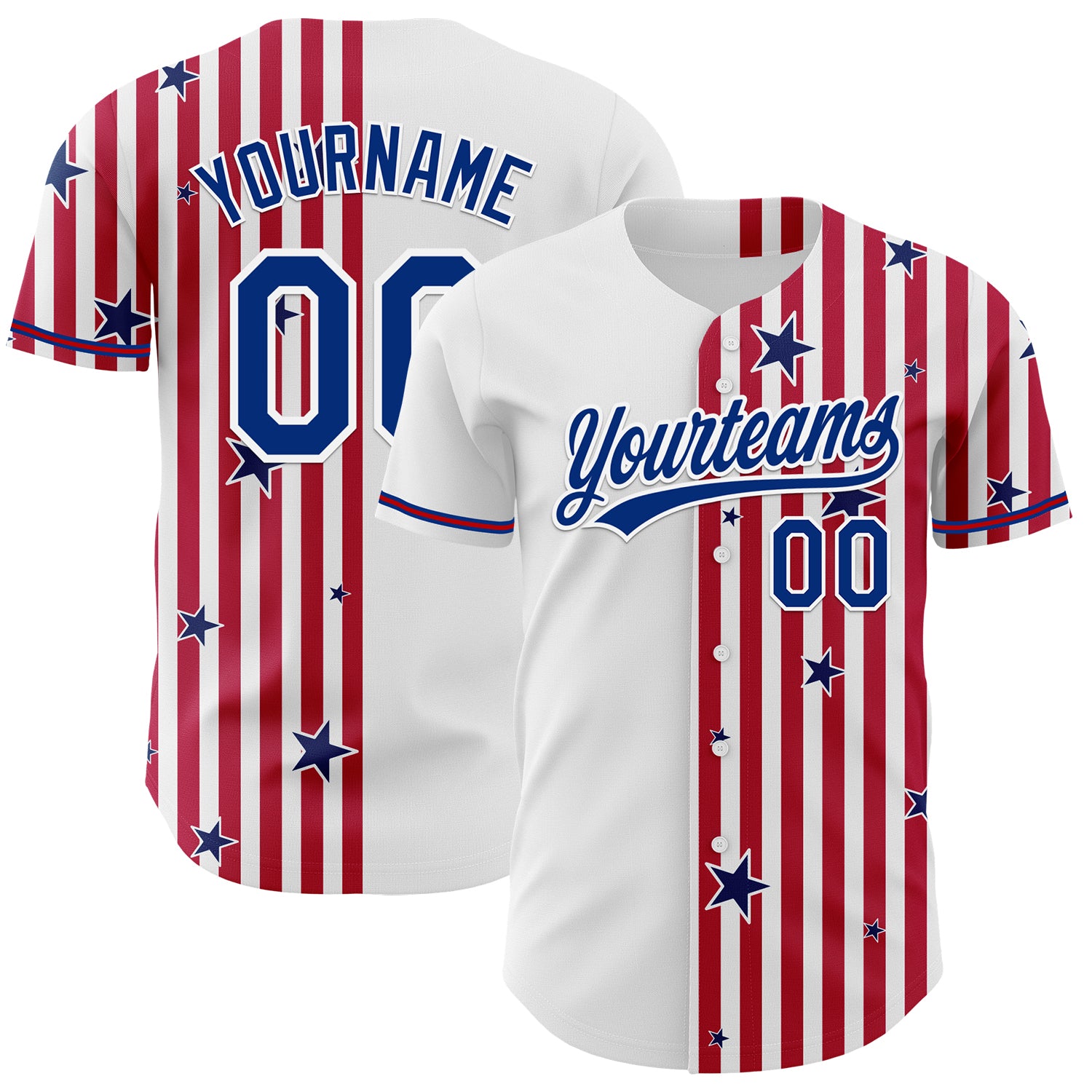 Custom American Flag Baseball Jersey 3D Stars Personalized Team Name and Number - White Royal Red US Navy Blue Personalized