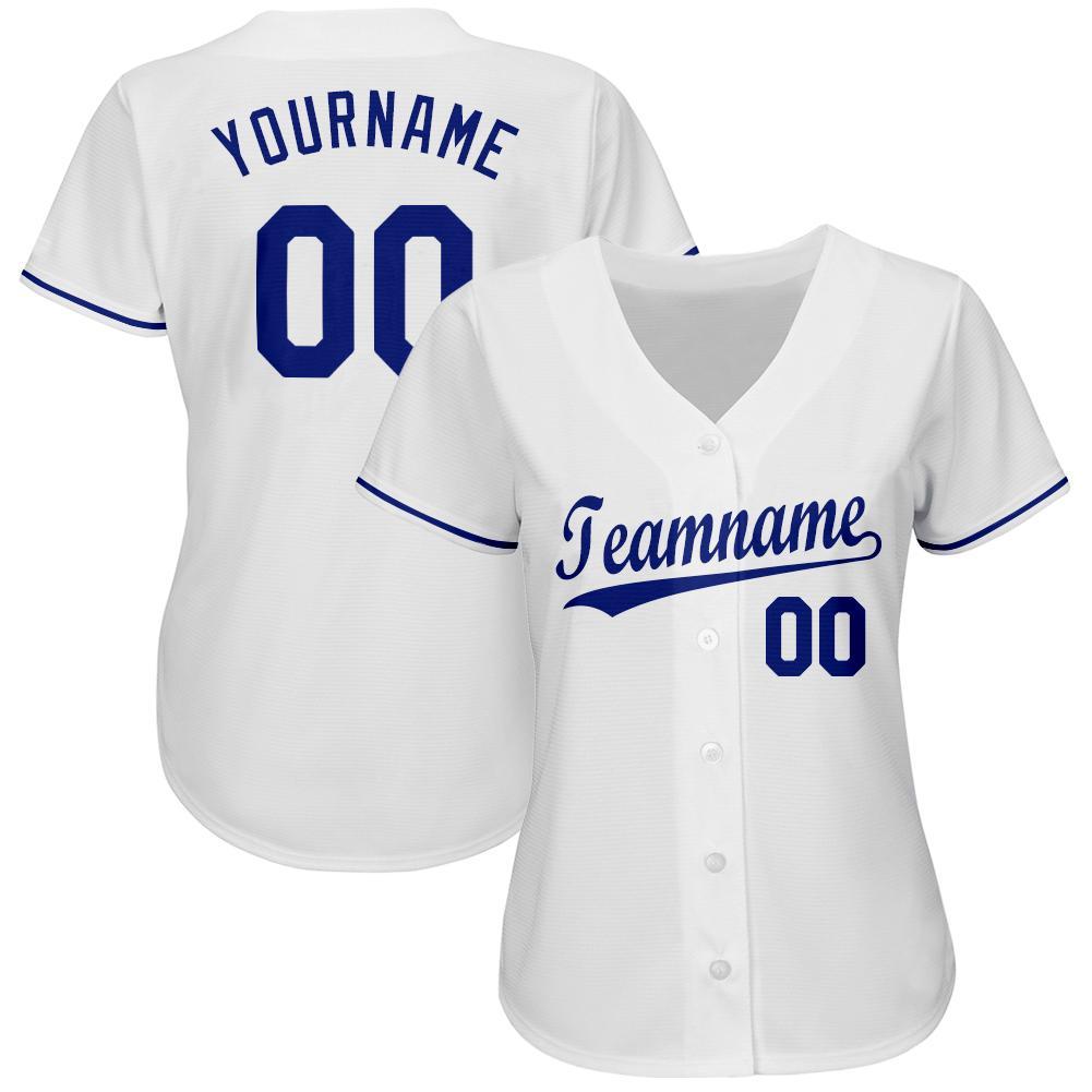 Custom Name and Number Personalized Softball Jersey - White Royal Team Apparel Personalized White Royal Softball Jersey Team