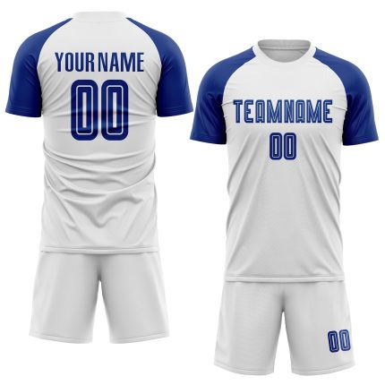 Custom Name and Number Sublimation Soccer Jersey - Personalized White Royal Team Uniform Personalized White Royal Sublimation