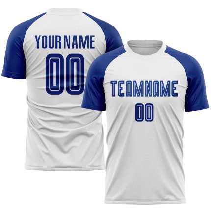 Custom Name and Number Sublimation Soccer Jersey - Personalized White Royal Team Uniform Personalized White Royal Sublimation