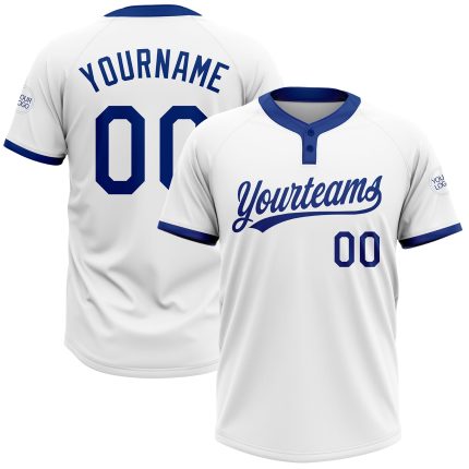 Custom Name and Number Unisex Softball Jersey - Personalized White Royal Two-Button Team Jersey Personalized White Royal
