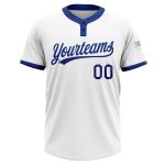 Custom Name and Number Unisex Softball Jersey - Personalized White Royal Two-Button Team Jersey Personalized White Royal