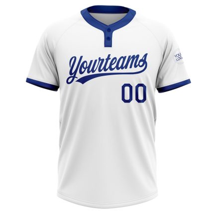 Custom Name and Number Unisex Softball Jersey - Personalized White Royal Two-Button Team Jersey Personalized White Royal