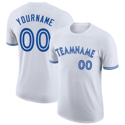 Custom Team Name and Number Personalized White Royal Performance T-Shirt Personalized White Royal-White Performance T-Shirt