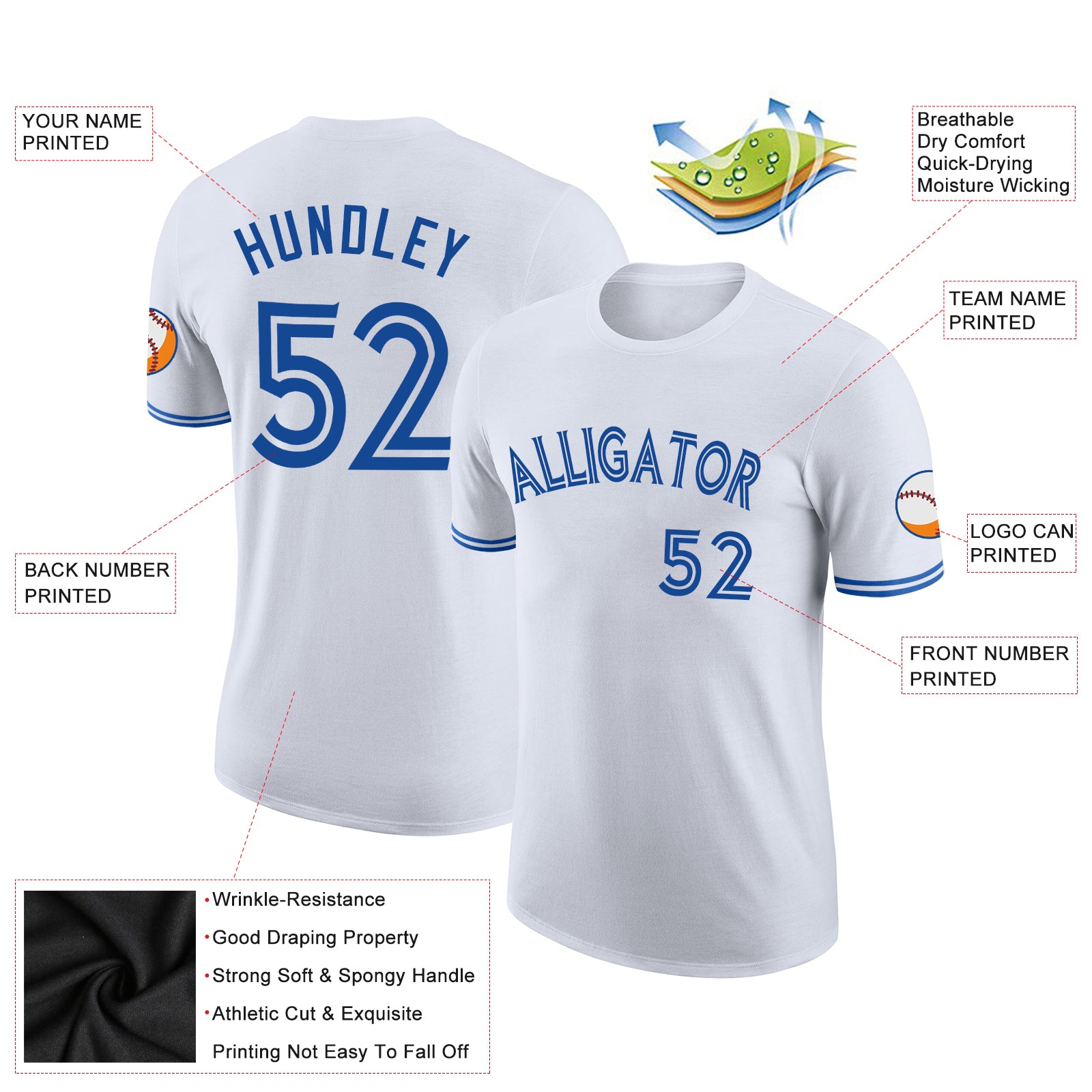 Personalized White Royal-White Performance T-Shirt Team Custom Name and Number Custom Team Name and Number Personalized White Royal Performance T-Shirt Personalized White Royal-White Performance T-Shirt - Image 2