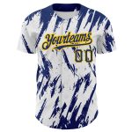 Personalized Abstract 3D Baseball Jersey with Custom Name and Number - White Royal-Yellow Sharp Shape Design Personalized