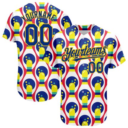 Personalized 3D Pattern Design Authentic Baseball Jersey Custom Name & Number - White Royal-Yellow Team Style Personalized