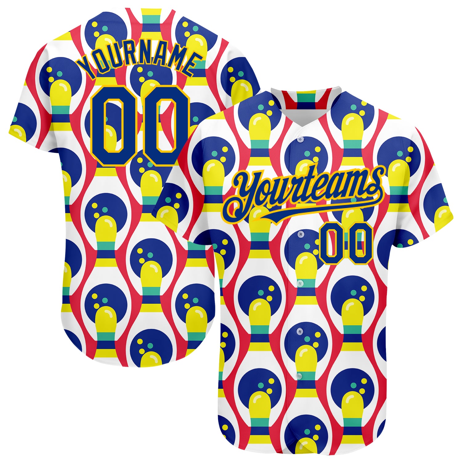 Personalized 3D Pattern Design Authentic Baseball Jersey Custom Name & Number - White Royal-Yellow Team Style Personalized