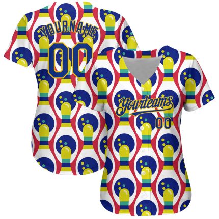 Personalized 3D Pattern Design Authentic Baseball Jersey Custom Name & Number - White Royal-Yellow Team Style Personalized