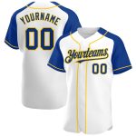 Custom Name Number Personalized Baseball Jersey White Royal Yellow Raglan Sleeve Personalized White Royal-Yellow Authentic