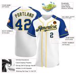 Custom Name Number Personalized Baseball Jersey White Royal Yellow Raglan Sleeve Personalized White Royal-Yellow Authentic