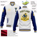 Custom Two-Tone Royal Yellow and White Bomber Varsity Full-Snap Jacket Personalized White Royal-Yellow Bomber Full-Snap Varsity