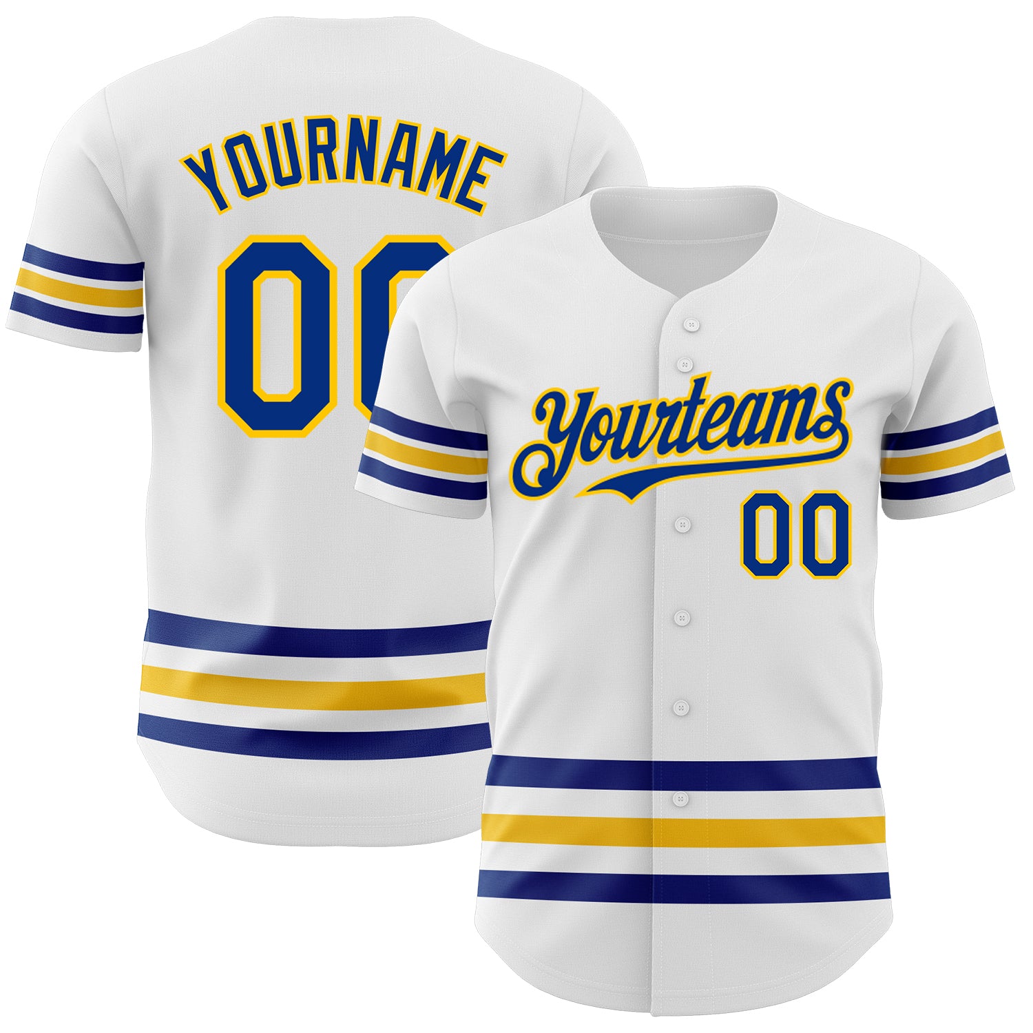 Custom Name and Number Personalized Authentic Baseball Jersey - White Royal-Yellow Line Design Personalized White Royal-Yellow