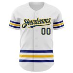 Custom Name and Number Personalized Authentic Baseball Jersey - White Royal-Yellow Line Design Personalized White Royal-Yellow