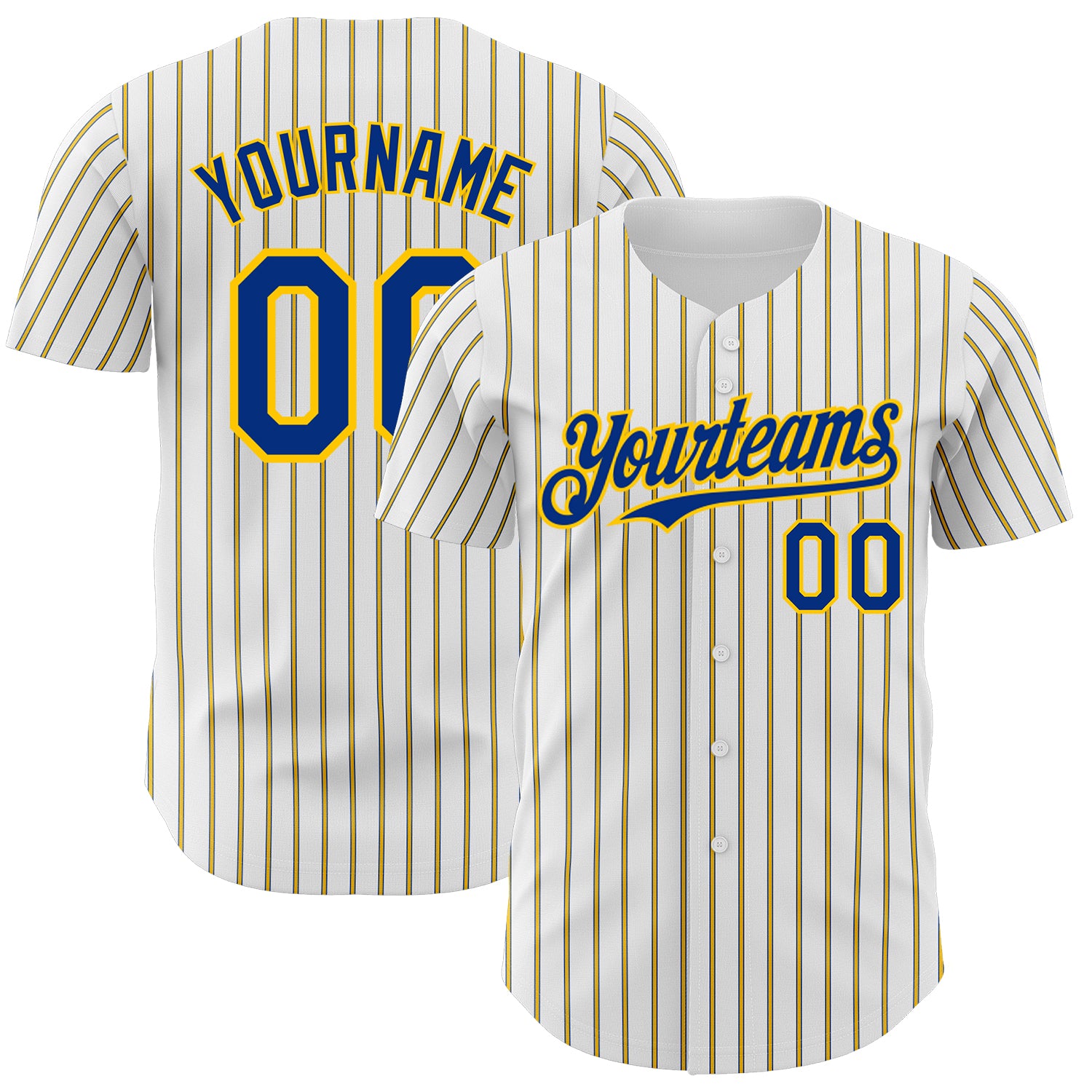 Custom Name and Number Personalized Royal Yellow Pinstripe Baseball Jersey - White Authentic Design Personalized White (Royal